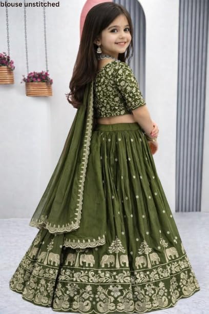 Image of Kids Lehenga Choli with Elephant Embroidery