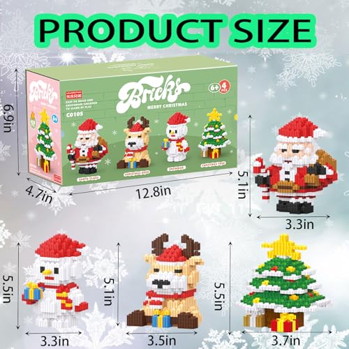 Image of 2023 Building Blocks Christmas Toys Sets 4 in 1 Micro Blocks Stacking Toy New Toys Holiday Present Box New Year Birthday Gifts for Kids 6-12 Years Old Girls and Boys (4IN1)