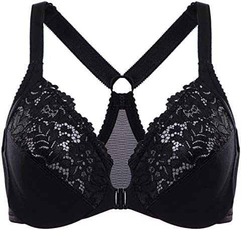 DELIMIRA Women's Front Closure Plus Size Full Coverage Lace Underwire Racerback Bra Black 38C