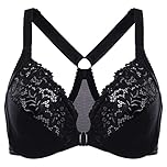 Delimira Women's Front Fastening Bra Racer Back Lace Plus Size Non Padded Underwired Black 36DD