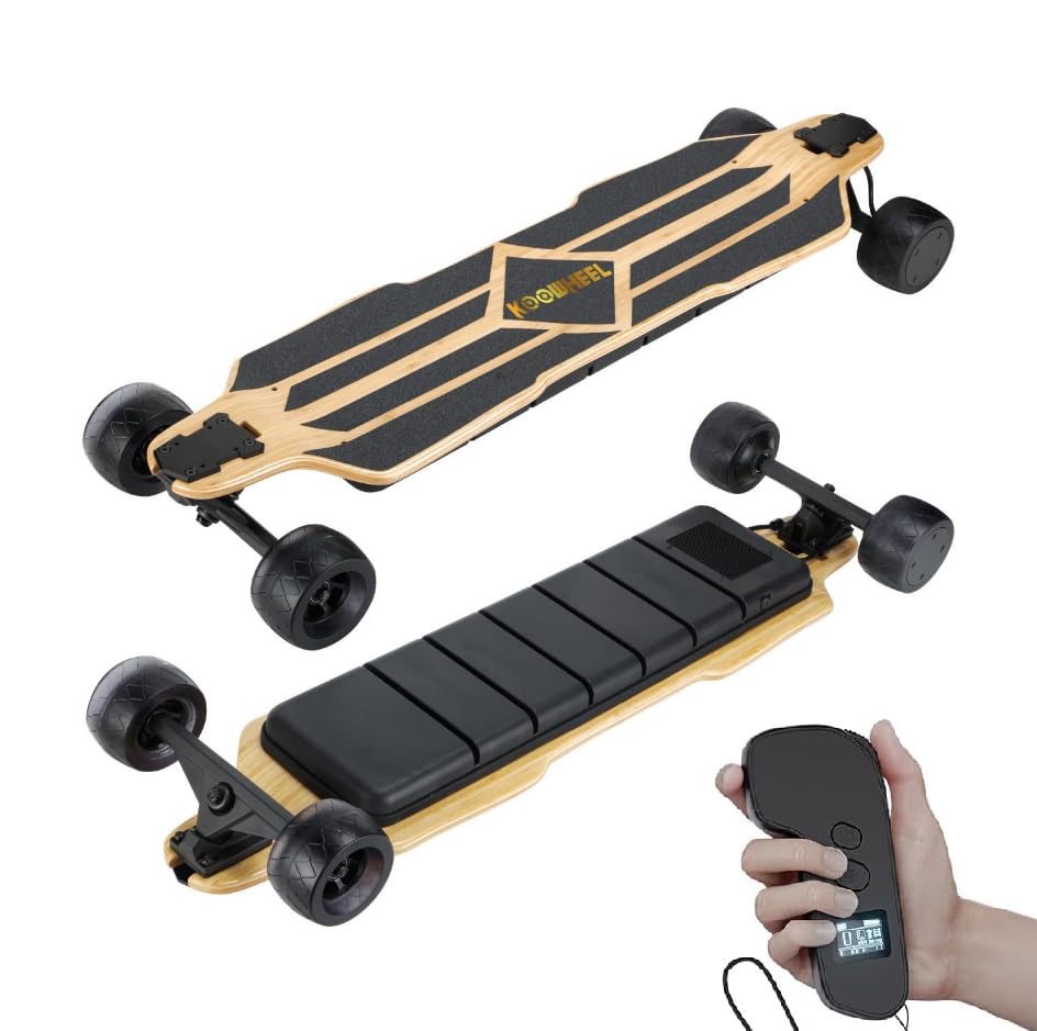 E-Skateboard für Erwachsene mit 65 km Reichweite & 45 km/h, OLED Fernbedienung, 25° Steigfähigkeit, 550W Doppelmotor, 4-Rad für Pendler und Lange Fahrten (105 mm Dual-Antrieb Nabenmotor)