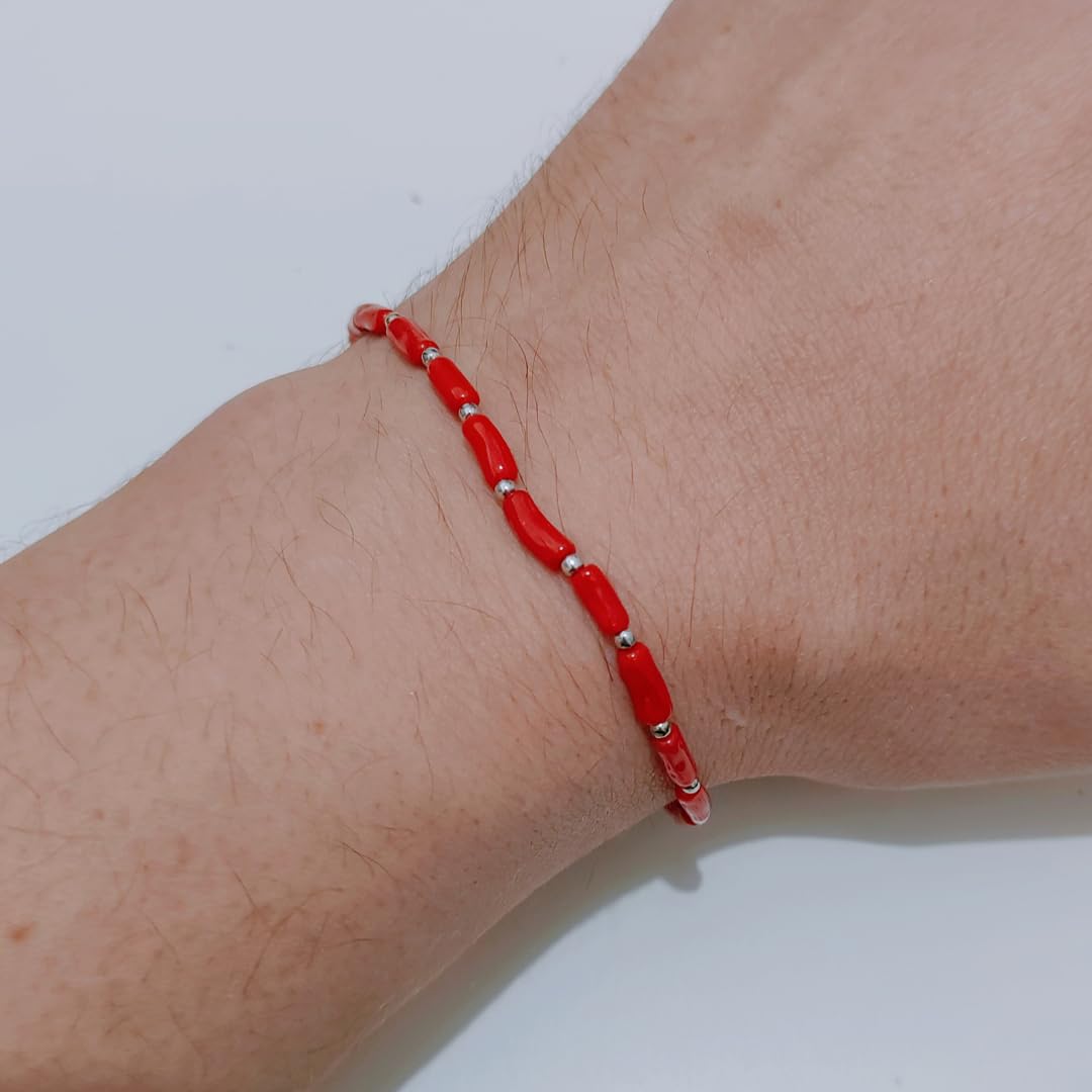 Bracciale argento 925 uomo donna unisex con cannettine corallo rosso naturale e argento 925 gioiello artigianale unico made in italy