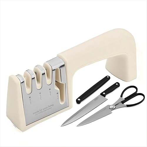Afilador de cuchillos doméstico afila cuchillos de cocina, cuchillos de chef, tijeras. 3 etapas con carburo de tungsteno y cerámica. Fácil de usar