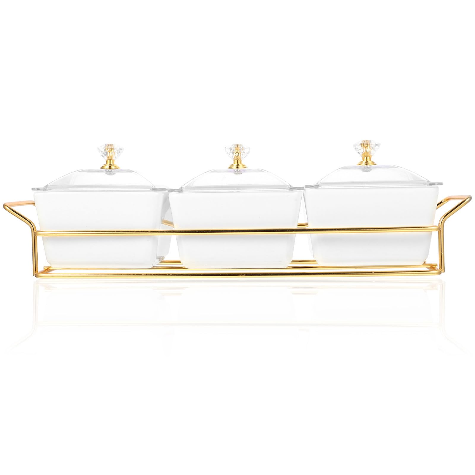 GLEAVI Geteilter Keramik Snackteller mit Deckel 3 fächer Design Glatte Oberfläche Weißer Minimalistischer Stil für Haushalt und Partys