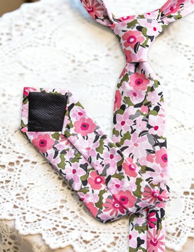 Image of Barry.Wang 100% Cotton Floral Ties for Men 63 inch Extra Long Necktie Clip