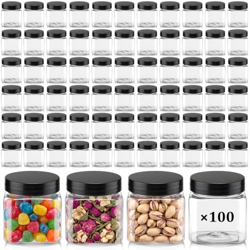 Image of Tanlade 100 Pcs 4oz Clear Plastic Cosmetic Jars with Lids Empty Leak Proof Container Refillable Cosmetic Jars Airtight for Cream, Powder, Ointment, Beauty Products Travel Storage (Square)