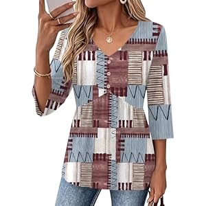 AKEWEI 3/4 Sleeve Babydoll Tops for Women Peplum Shirts Empire Waist Tunics