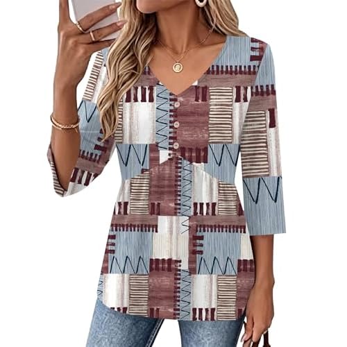 AKEWEI 3/4 Sleeve Babydoll Tops for Women Ladies Tunics and Blouses Dressy Casual Spring Fashion Clothing
