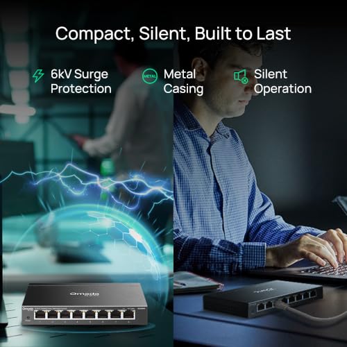Image of TP-Link Omada 8 Port Gigabit Easy Managed, Switch, VLAN, Auto Loop Prevention, IGMP Snooping, Fanless, Managed by Omada, Durable Metal w / Shielded Ports(ES208G)