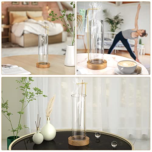 Petstible Incense Sticks Holder With Glass Incense Holder Ash Catcher Wood Incense Tay, Mess-Free Incense Cone Holder Set, Morden Aromatherapy Ornament Home Decor #TOP3