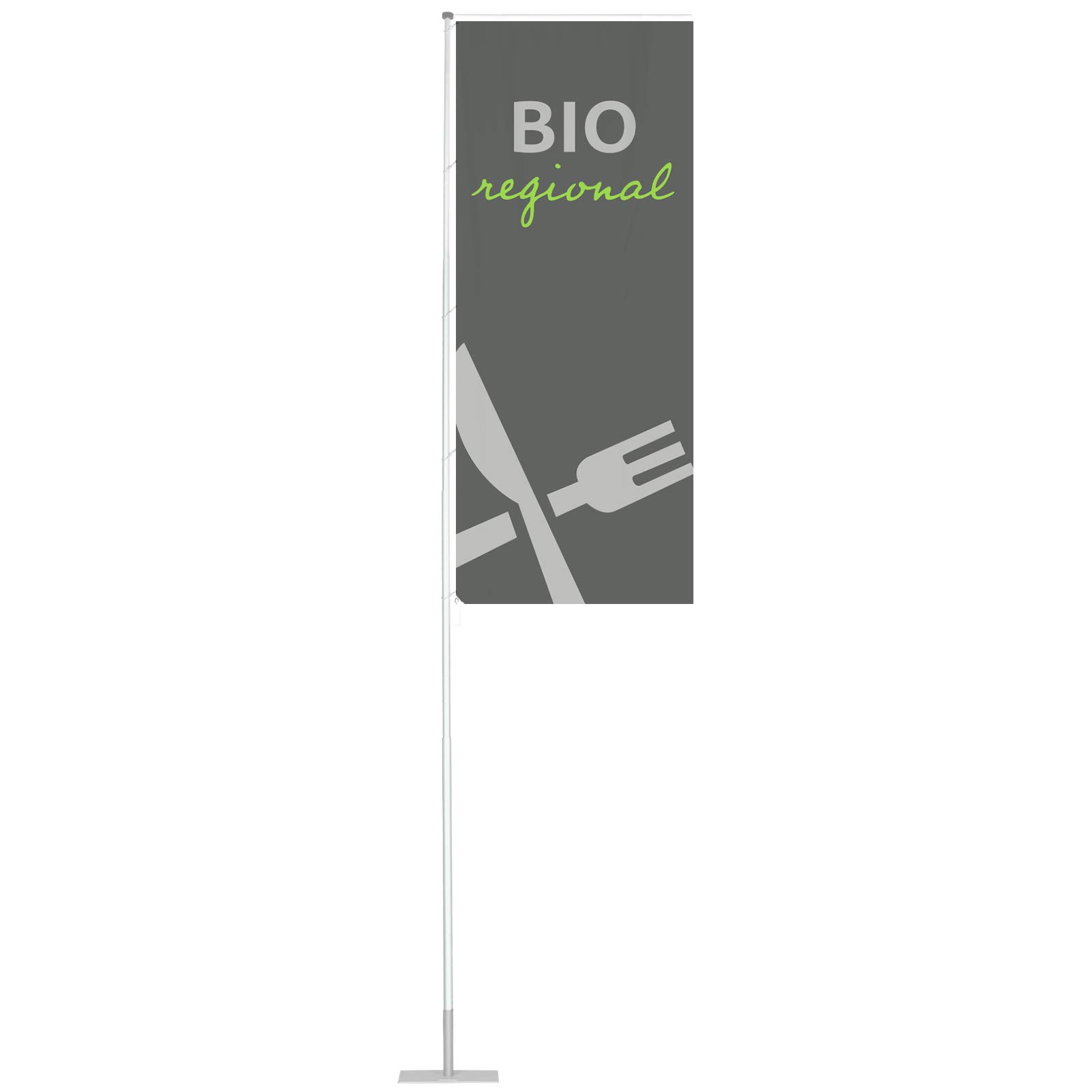 Vispronet Flagge 120x300 cm Bio Restaurant ✓ für mobilen Fahnenmast T-Pole 100 & 200 ✓ Mastseite (Links) mit Ösen
