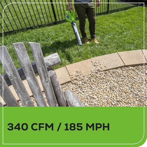 Image of Greenworks 40V (185 MPH / 340 CFM) Cordless Brushless Leaf Blower /Vacuum with Bag, Battery-Powered, Ergonomic Design for Efficient Leaf & Grass Clipping Cleanup, Includes 4.0Ah Battery & Charger