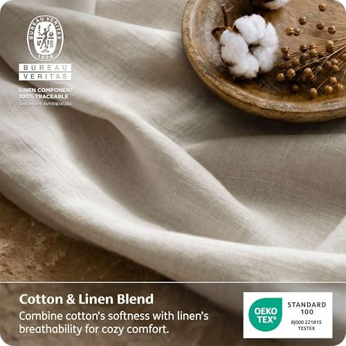 Image of Bedsure PureWoven Linen Sheets Queen Size, Cotton Linen Blend Sheets, 4PCS