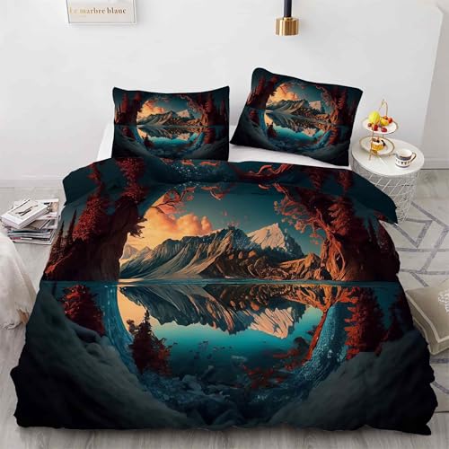 Parure de lit 90x190 paysage anti-glisse avec fermeture éclair pour couette fixe - 4