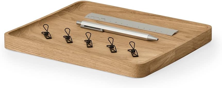 Oakywood Handcrafted wooden Catchall tray - Wooden desk organiser - Made in the EU - Natural wood desktop storage - Customizable in 3 Sizes - Natural Oak - 24x20 cm (9.4"x7.9")