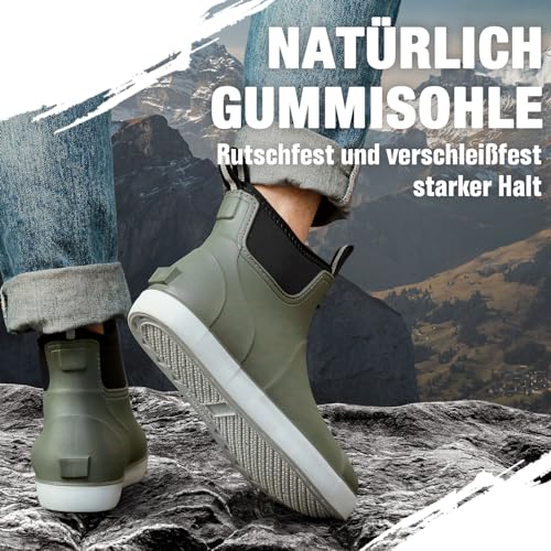 Sowdus Gummistiefel Herren Gefütterte, Original Grundlegend Wasserdicht Atmungsaktiv Stiefeletten, Anti-Rutsch Mode PVC Chelsea-Stiefel, Gummistiefel Herren