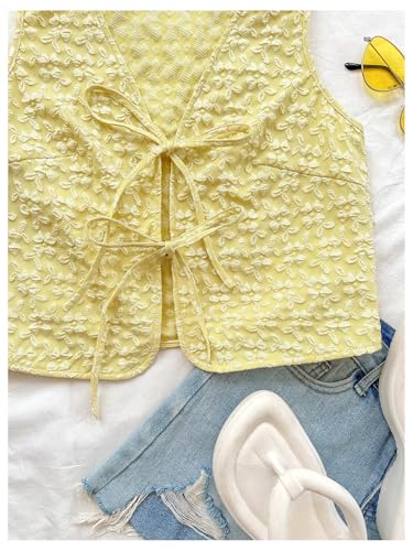 MakeMeChic Women's Floral Print Tie Front Vest Outerwear Sleeveless V Neck Boho Vests4