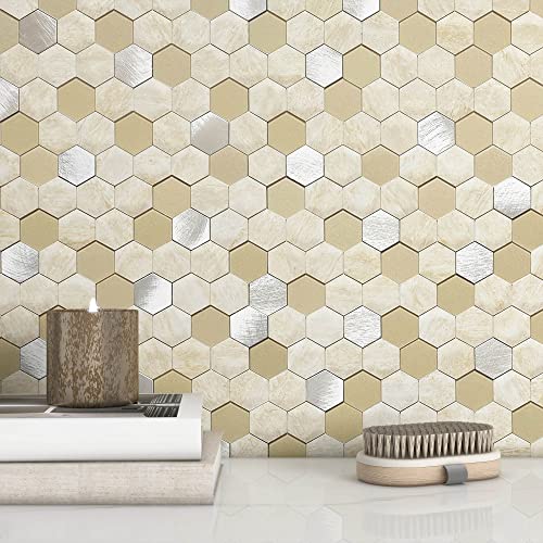 Benice Stick On Tile Backsplash Bathroom Tile,Hexagon Peel And Stick Backsplash For Kitchen Wall Panel Adhesive Backsplash(5Sheets,Beige) #TOP16