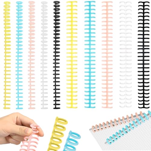 GWEOR 10 Piezas Anillas de Encuadernación de 30 Agujeros, Espirales de Plástico de Colores para Libretas DIY, Agendas y Cuadernos, Material de Oficina y Escolar