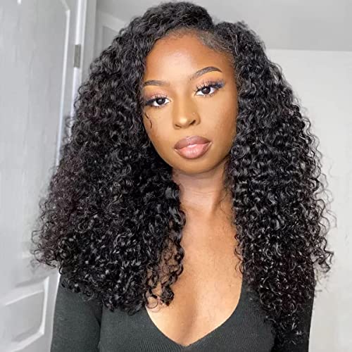 Image of ISEE V Part Human Hair Half Wig Kinky Curly U Part Wig for Women 18 Inch