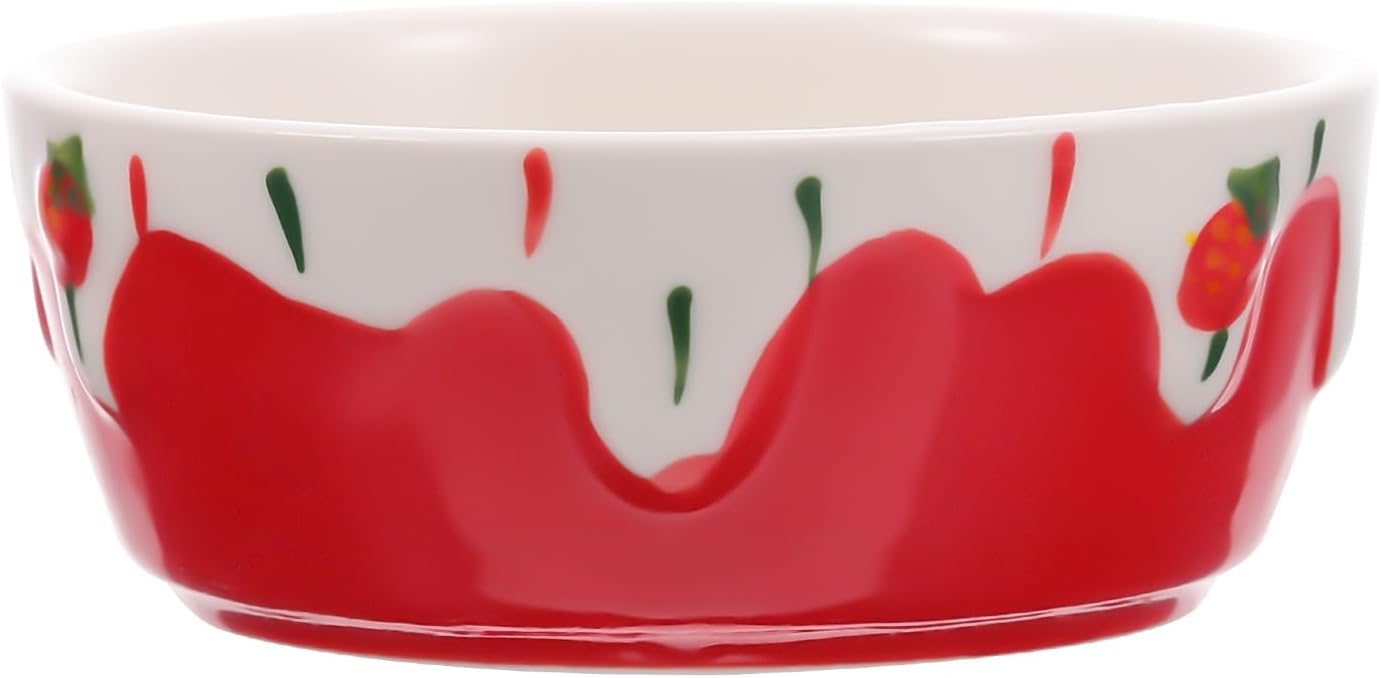 Ceramic Hamster Food Bowl Non-tip Heavy Small Animal Feeding Dish Red Fruit Design Pet Bowl for Bathroom and Cage Use
