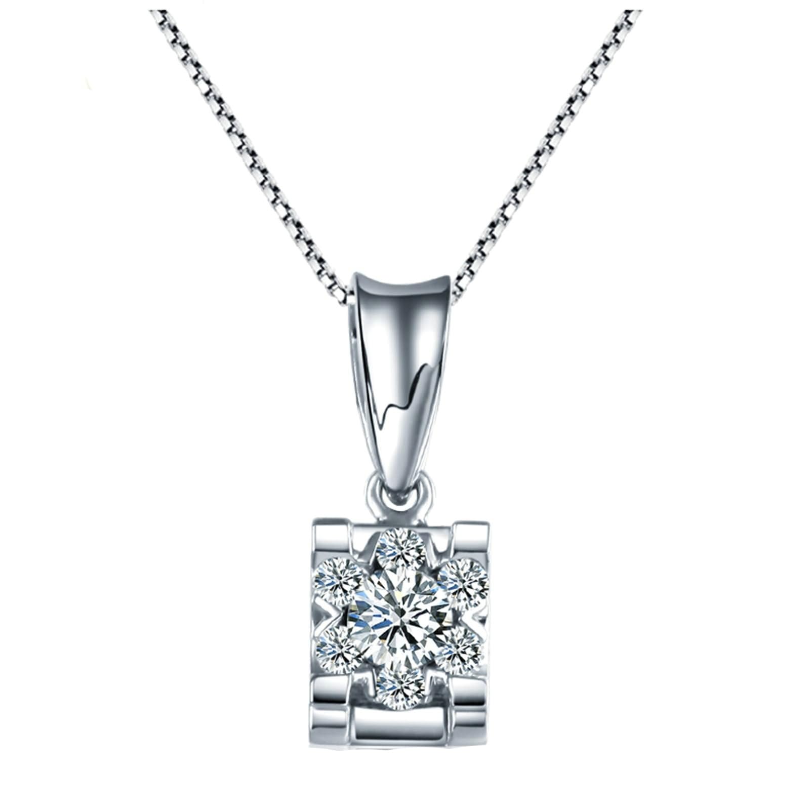 Collana Donna Oro Bianco Vero, Collana Sposa Matrimonio con Diamante Sintetico a Forma Quadrata, Gioielli con Pietra Portafortuna