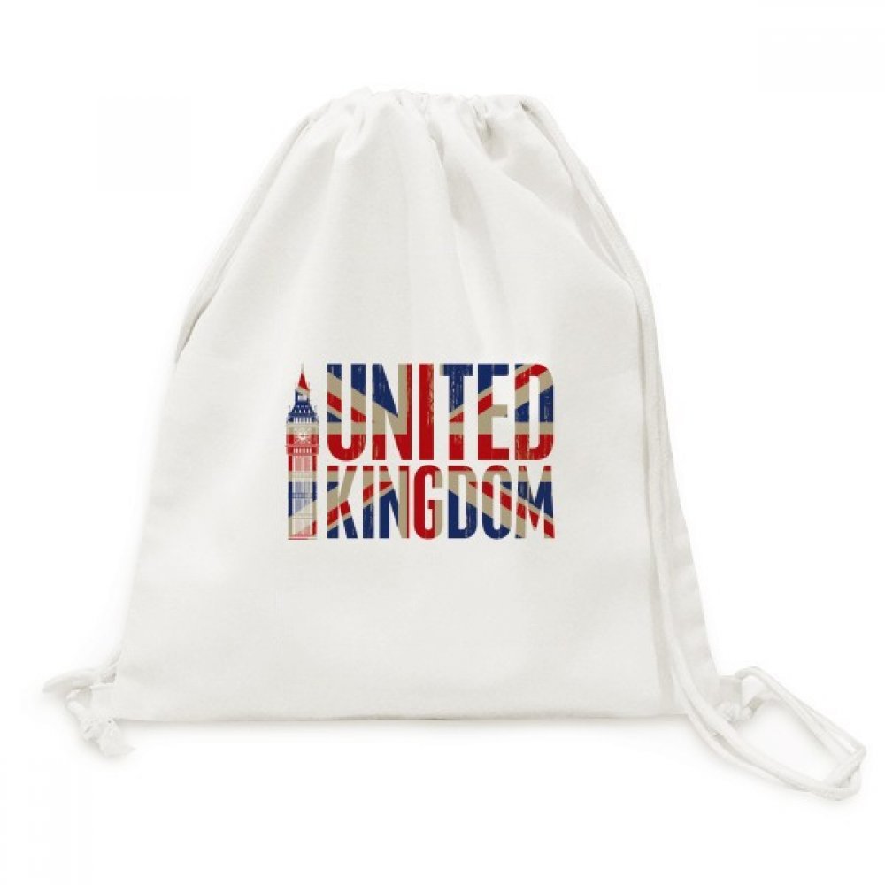 guchchi Britain UK Flag Big Ben Union Jack Backpack Canvas Drawstring Reusable Mesh Shopping Bag