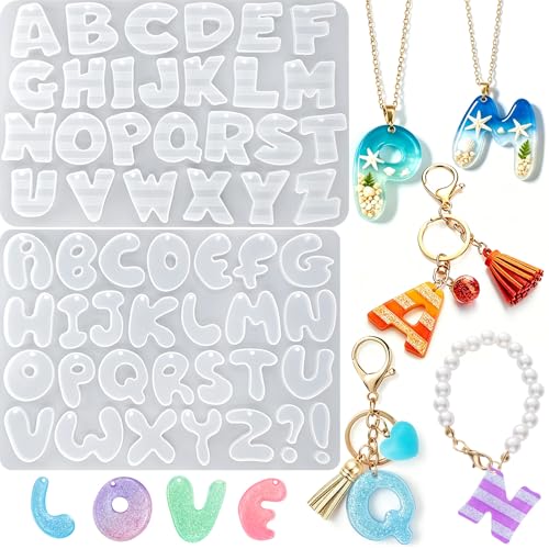 ZQYSING Alphabet Molds with Hole, Set of 2 Resin Alphabet Keychain Molds
