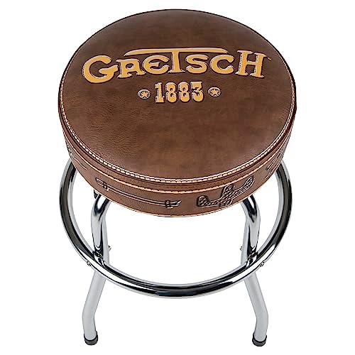 Taburete Gretsch "1883", Ideal para los jugadores y fans de Guitarra, con Logo Gretsch Amarillo Mate, Acolchado con Espuma, 24", Marrón