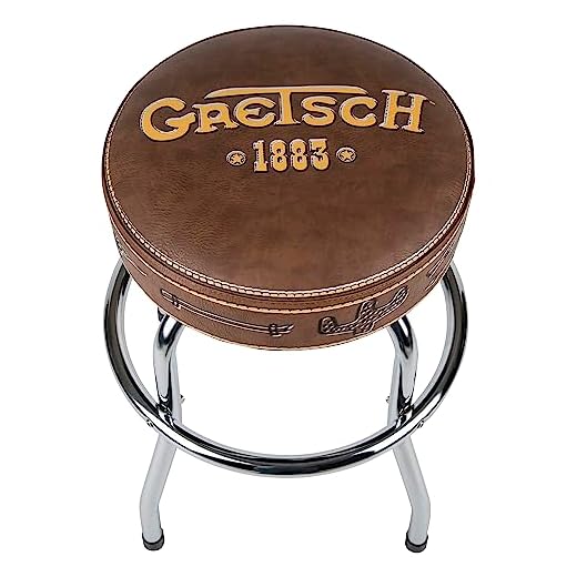 Taburete Gretsch "1883", Ideal para los jugadores y fans de Guitarra, con Logo Gretsch Amarillo Mate, Acolchado con Espuma, 24", Marrón