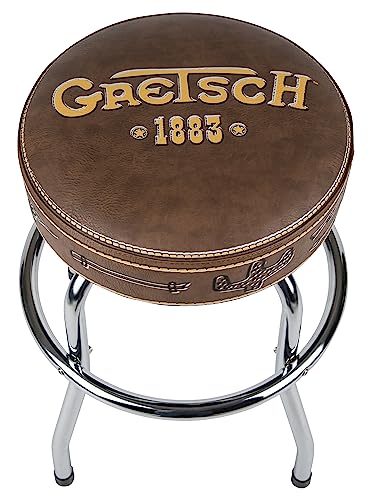 Taburete Gretsch '1883', Ideal para los jugadores y fans de Guitarra, con Logo Gretsch Amarillo Mate, Acolchado con Espuma, 24', Marrón
