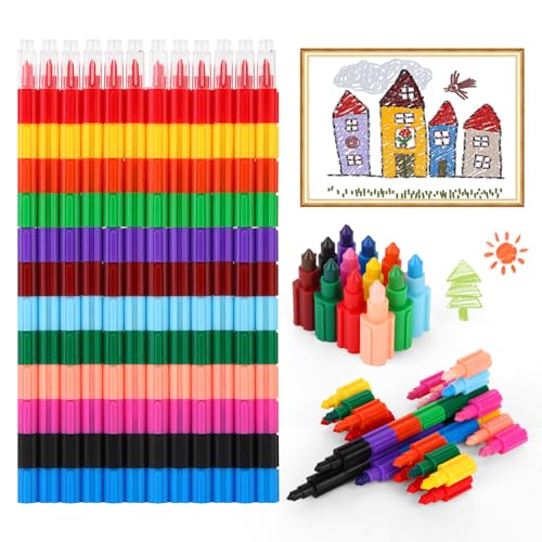 Hyber&Cara 12 Stück Stapelbare Buntstifte Wachsmalstifte Mitgebsel, 12 Farben Steckbare Baustein Buntstifte für Geburtstag Gefälligkeiten & Party Geschenke Büro Schulbedarf