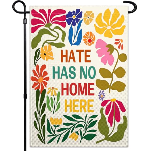 Hate Has No Home Here Garden Flag for Outside 12x18 Pride Kindness Peace Yard Flags Double Sided Vertical Lgbtq Floral Decor for Outdoor Lawn Porch Sign