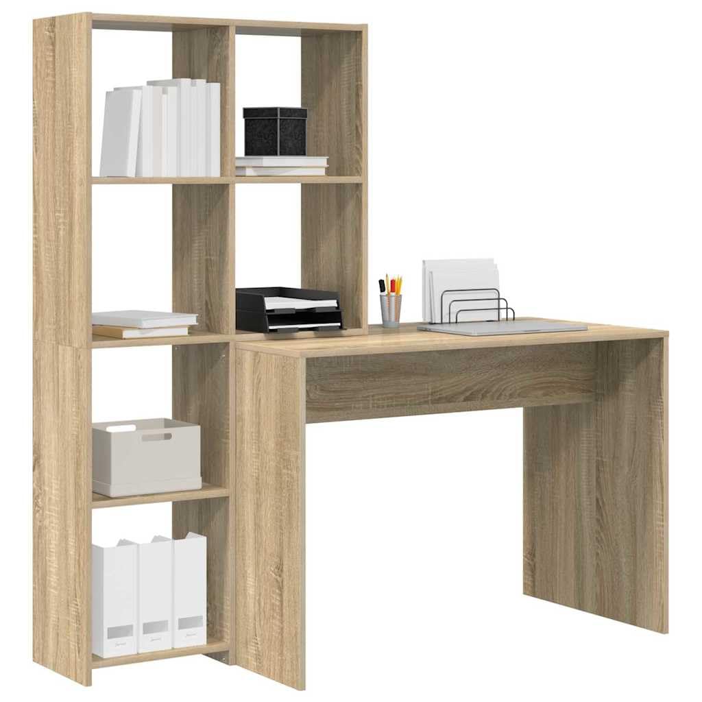 Scrivania in rovere Sonoma, 138,5 x 55 x 143 cm, 4 ripiani, spazio e ripiano, ergonomica per home office, ufficio, studio, gaming, PC e laptop