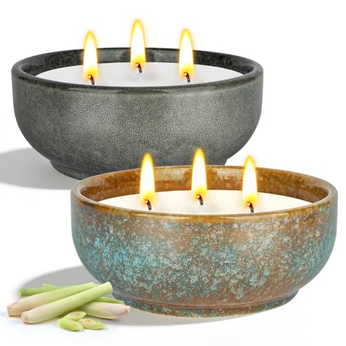 Citronella Candles Outdoor 2Pack Vintage Large Garden Candles Natural Soy Candle for Home Patio Long Burning Portable Outdoor Candle for Home Garden Yard Camping Party Indoor Outside 3 Wick