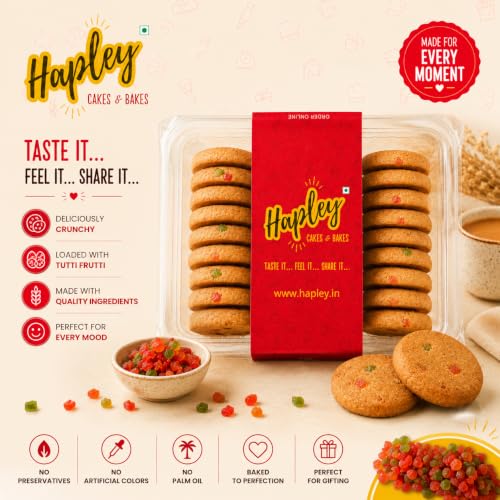 Image of Hapley Tutti Fruity Cookies 300g, Delightfully Crunchy No Palm Oil Cookies Loaded with Colorful Tutti Fruity