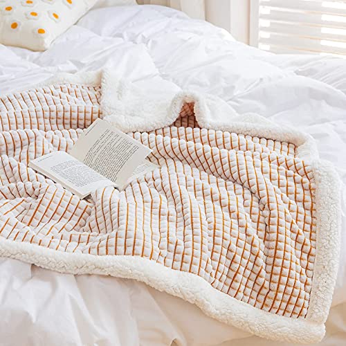 Lomao Sherpa Blanket Throw Blanket Soft Warm Fleece Blanket Thick Blanket With Grid Pattern For Couch Sofa Bed Chair Home Decor (Mustard Yellow, 51"X63") #TOP7
