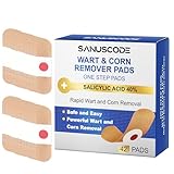 sanuscode 42 Pcs Wart and Corn Remover Pads,40% Salicylic Acid for Fast Wart Removal for Plantar Warts,Hands,Toes and Body,Invisible Corn Remover Patches Safe for Adults