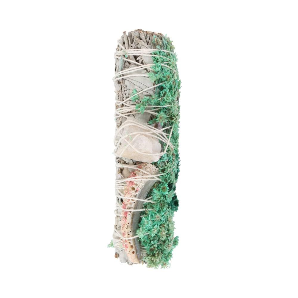 Something Different Wholesale White/Green Experience Native American Smudging: Sage, Abalone, And Quartz Ritual Wand - Made In Usa