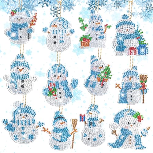 Kuvarix 12 Pièces Peinture Diamant Noel, 5D Diamond Painting Noel Porte Clé, Diamant Painting Pendentif Ornements pour Enfants et Adultes, Décorations de Clés, Sacs...
