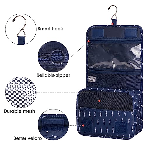Image of Narwey Small Hanging Travel Toiletry Bag for Women, Travel Bag for Toiletries, Makeup Bag Organizer Make Up Bags Cosmetic Bags for Girls, Blue Feather