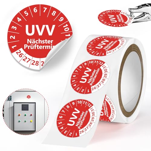 100 Stück Prüfplakette UVV Nächster Prüftermin Ø30mm Rot Pvc-Folie Mehrjahresprüfplaketten 2026-2031 Selbstklebend Prüfaufkleber Wartungsetiketten Tüv Plakette Für UVV-Prüfung Prüfplaketten Elektro
