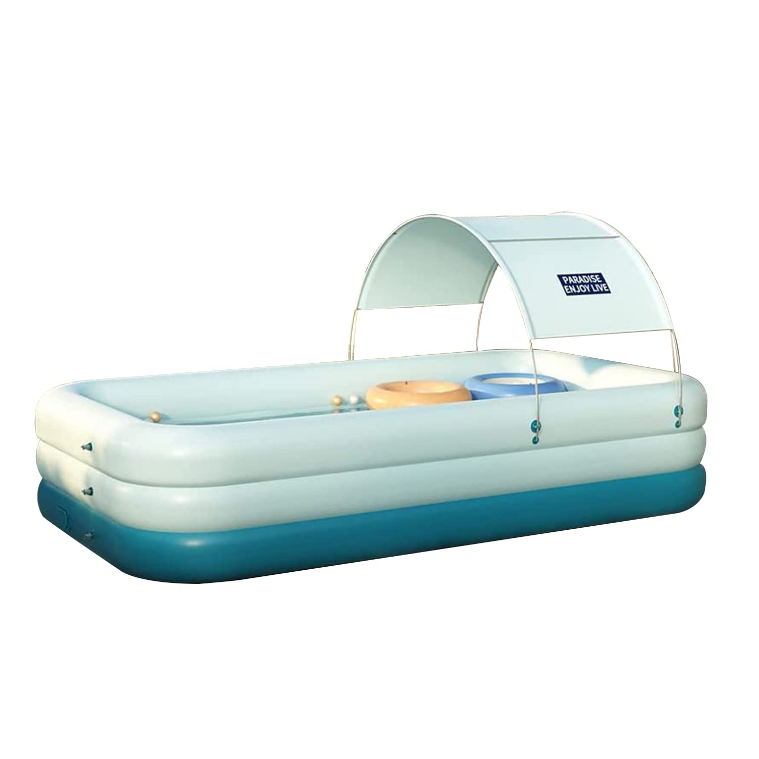 Automatic Inflatable Swimming Pool with Sun Shade for Kids Adults Family Indoor Outdoor Blow Up Pool for Family Garden Backyard 300cm x 180cm x 60cm (Blue)