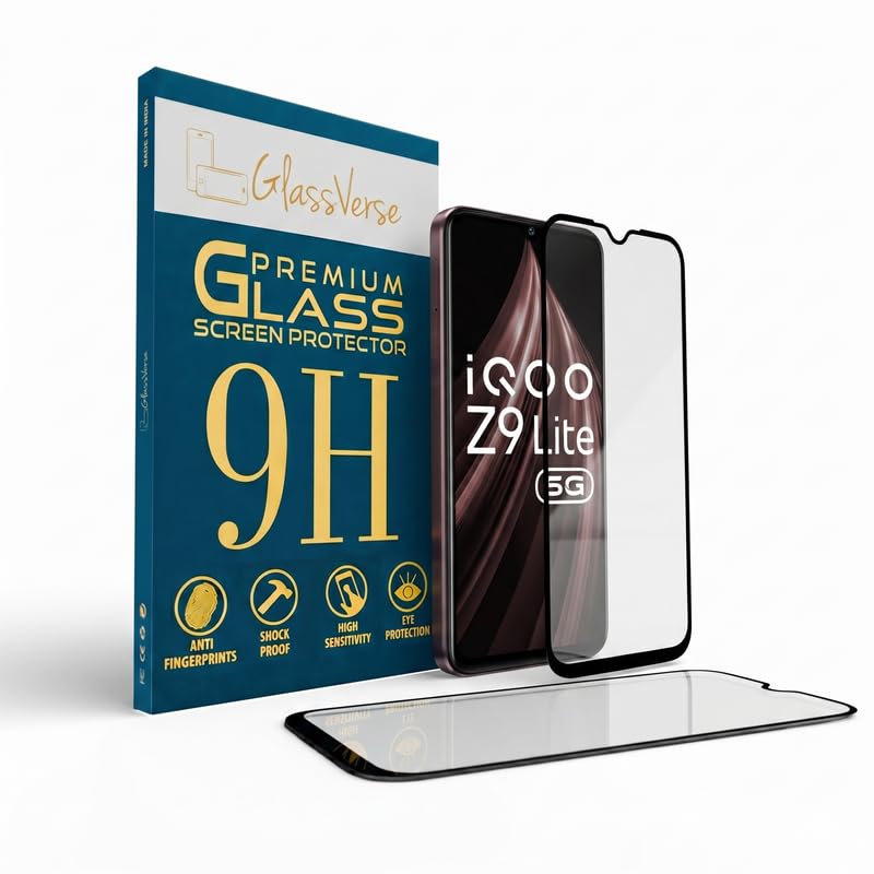 Image of GlassVerse 9H Gorilla Tempered Glass for IQOO Z9 Lite 5G | HD Clarity Screen Protector, Ultra Strong 9H Protection, Edge to Edge, Case Friendly, Hassle-less Installation Kit Included. (Pack of 2)