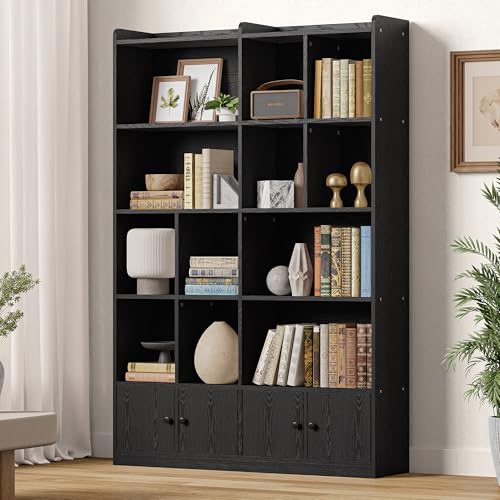 IRONCK Bookshelves and Bookcase, 6 Tiers Large Bookshelf with 4 Doors, Floor Standing Tall Display Storage Shelves for Home Office, Living Room, Bedroom, Black - Image 3