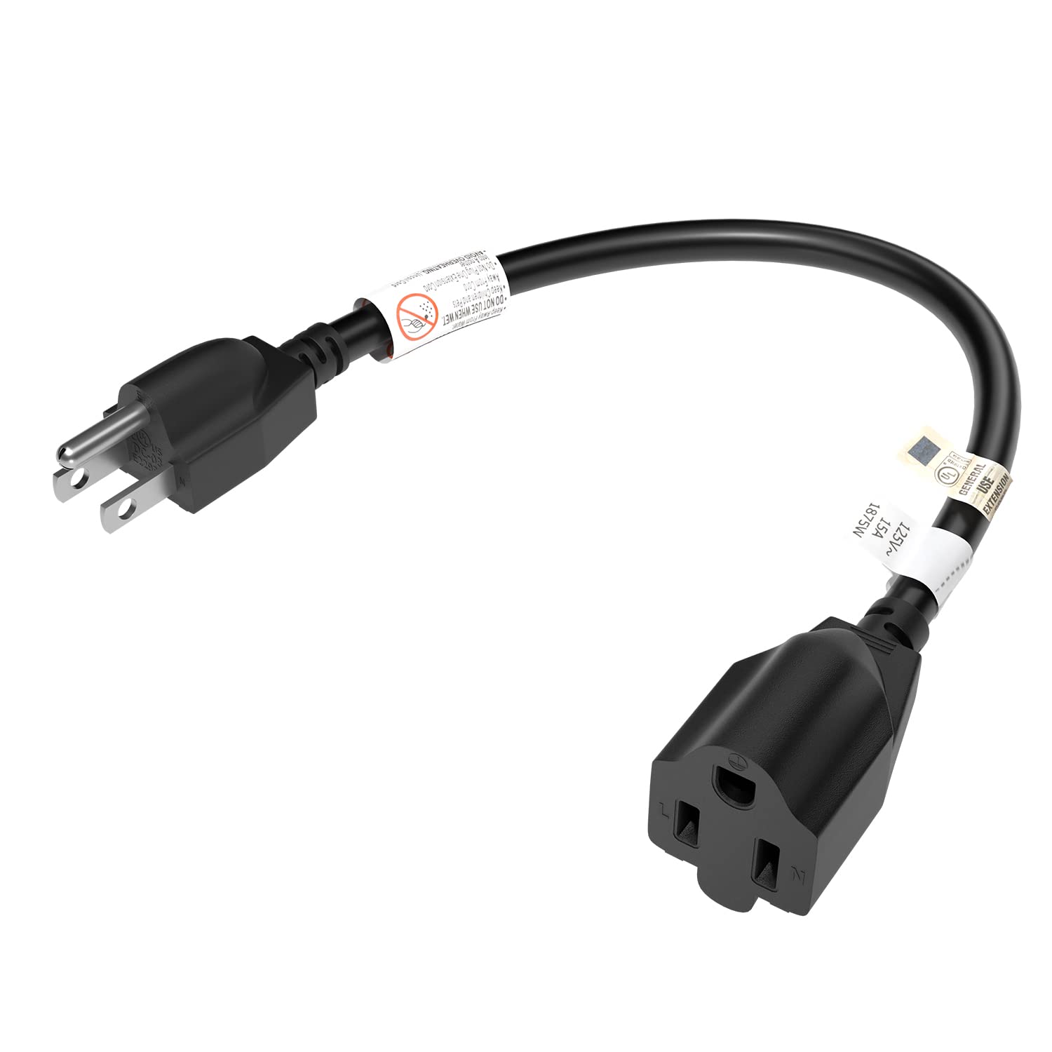 FIRMERST 15 Amp 1 Foot 3 Prong Extension Cord 14 Gauge 1875W Black