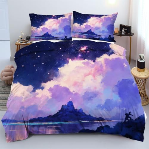 Housse de couette 90x190 nuages colorés lit enfant sans pli