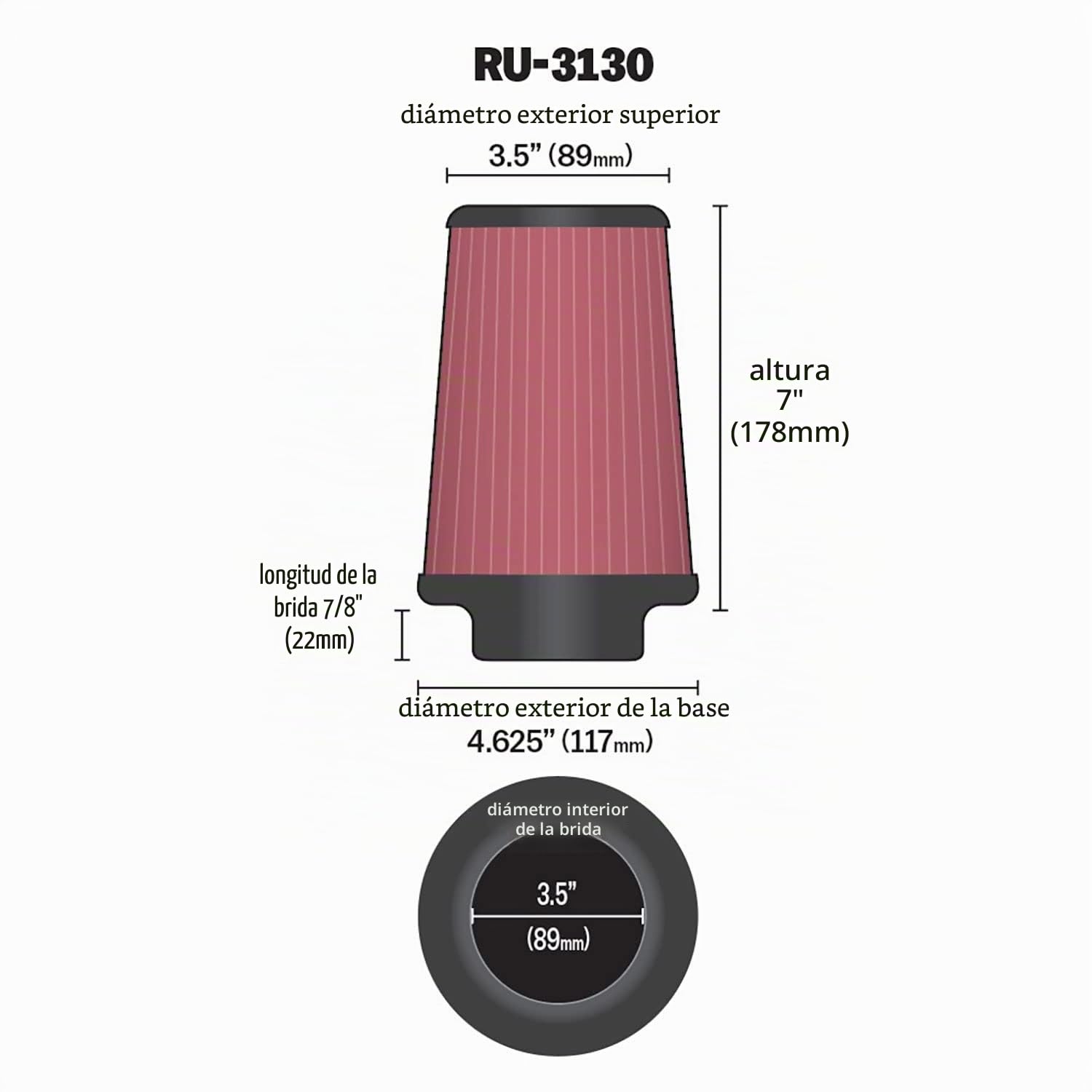 K&N RU-3130 filtro de goma universal Coche y Moto