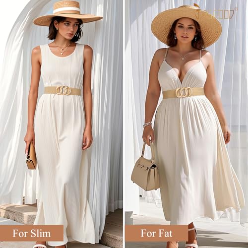 JASGOOD Wide Straw Woven Stretchy Belt for Women Boho Braided Elastic Dress Waist Belt for Ladies4