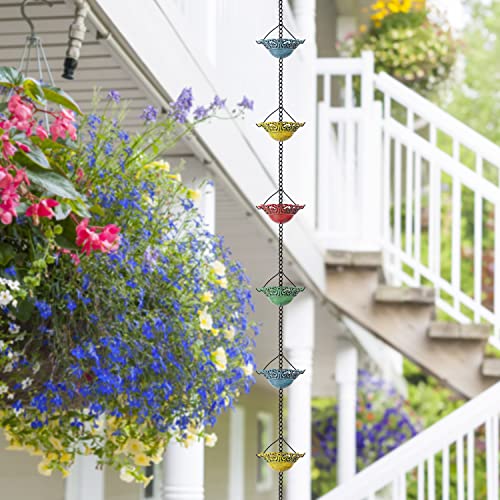 Tfro & Cile Rain Chain Gutter Downspout Colorful Catcher Outside Water Diverter Decorative Garden Rain Cups Chime Home Decor - 8 1/2 Ft Length